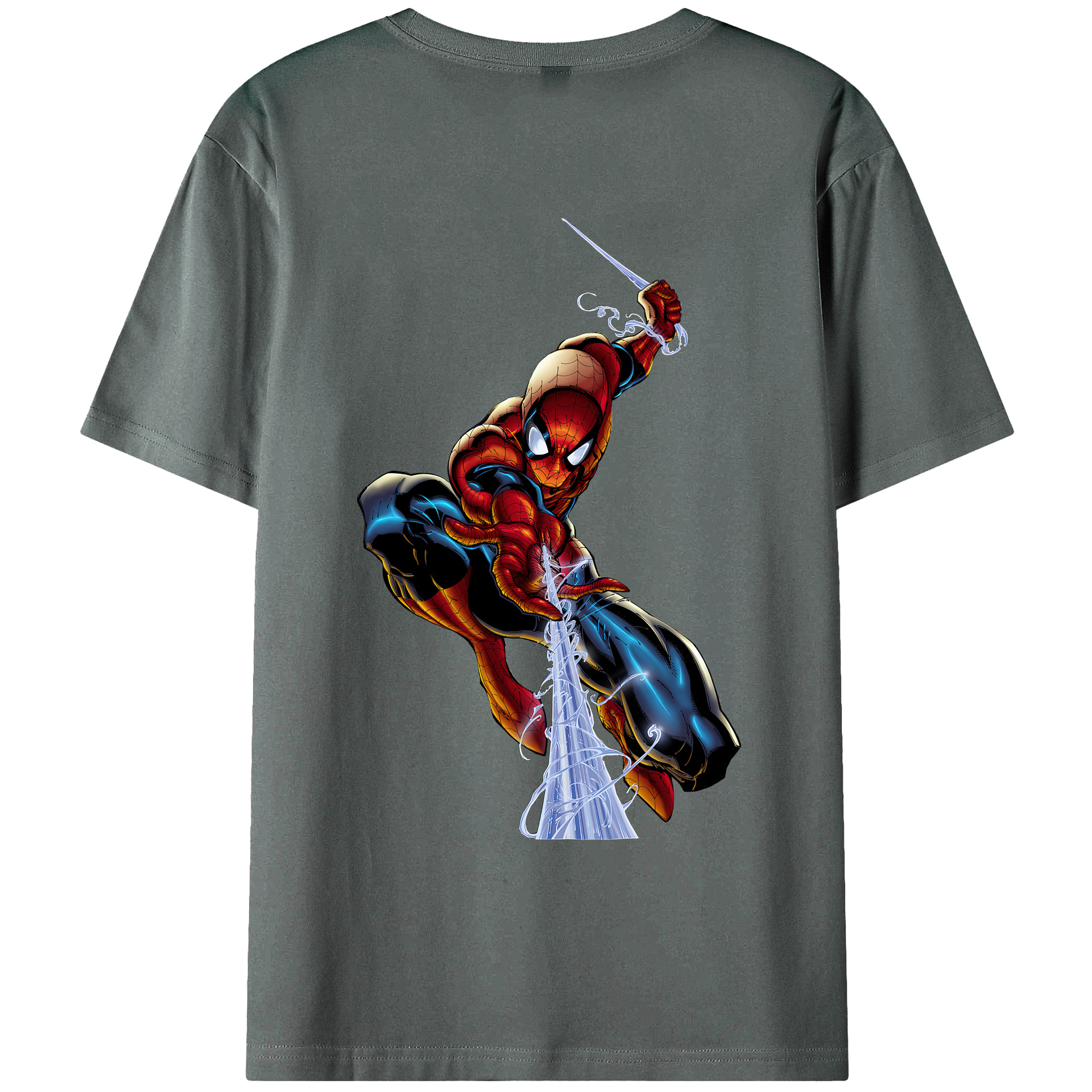 （画像用） Spider Man スパイダーマン 綿100％ メンズ半袖Tシャツ（バックプリント） 通気性